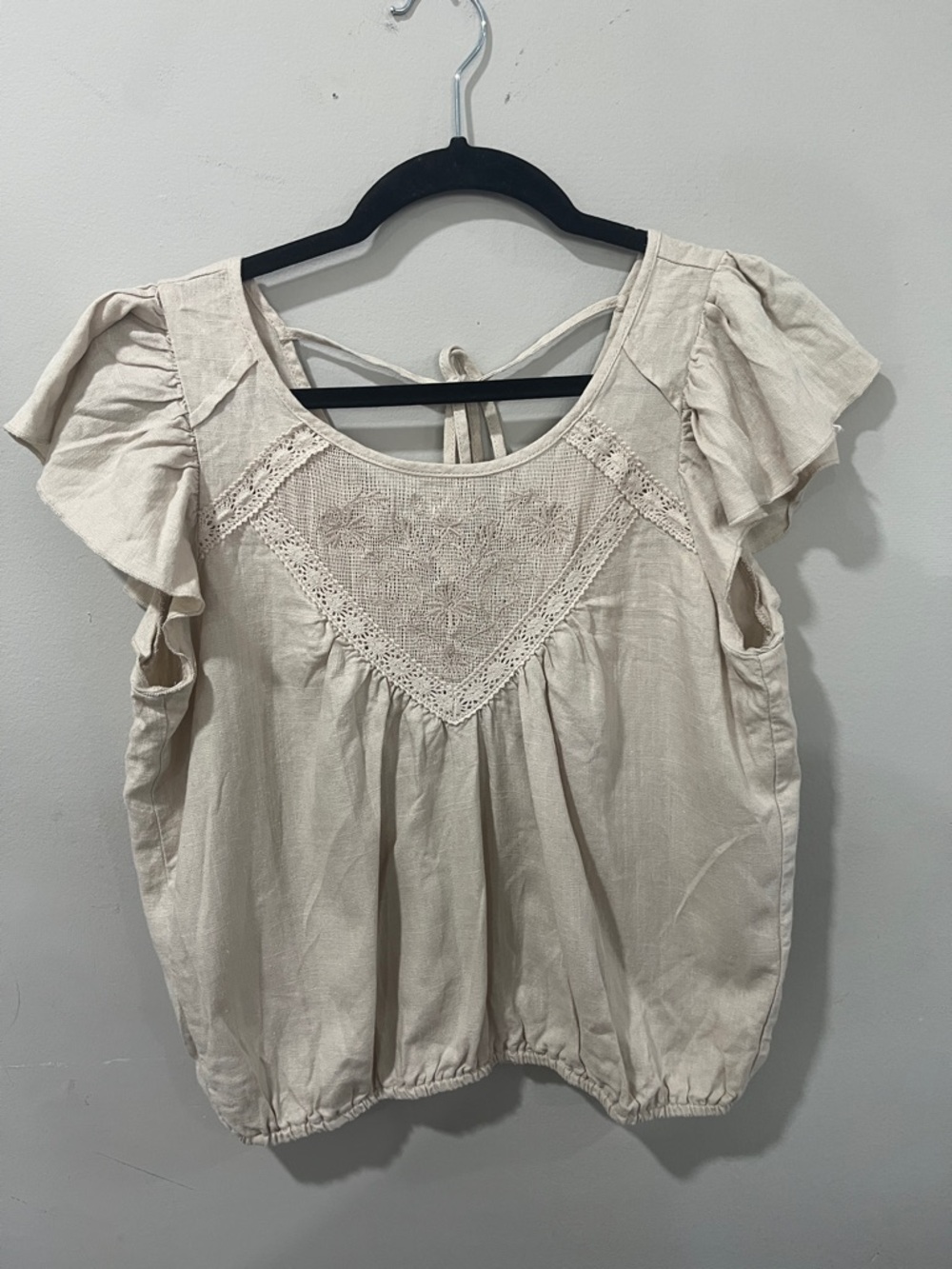 love on a hanger Cream Lace Yoke Flutter Sleeve Top